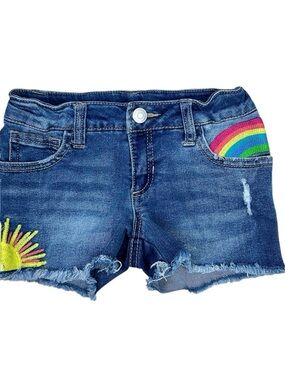 Cat & Jack Denim Shorts with Rainbow and Sun Embroidery - Blue